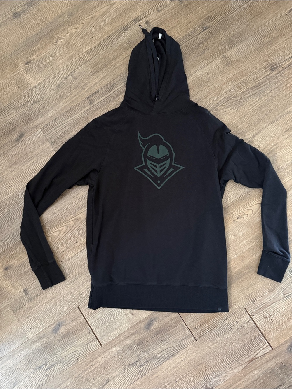 Men's Black Hooded Pullover with Knight Emblem